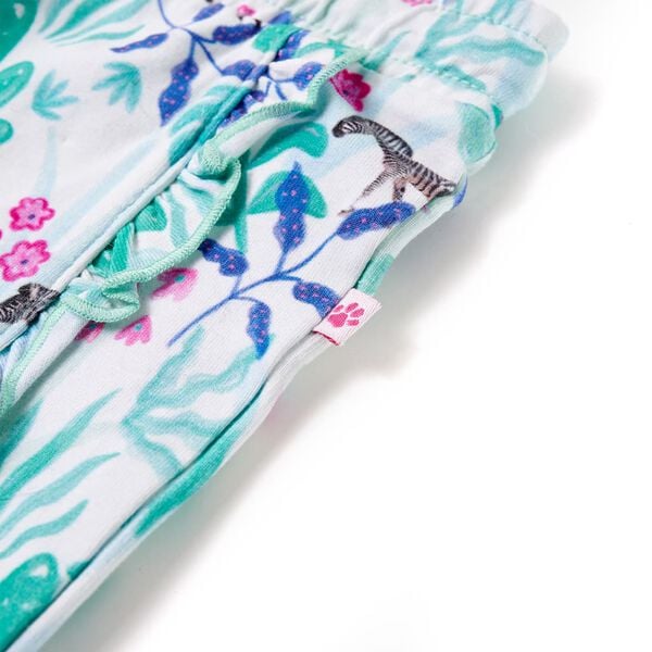 Ekrü és sötétmenta színű gyerekrövidnadrág húzózsinórral 92