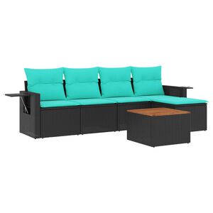 vidaXL 6 db fekete polyrattan kerti kanap&eacute;garnit&uacute;ra p&aacute;rn&aacute;kkal
