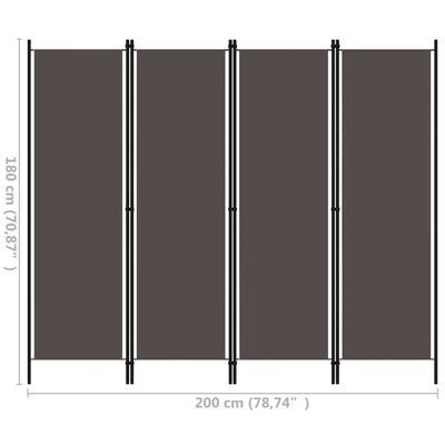 vidaXL antracitszürke 4 paneles paraván 200 x 180 cm