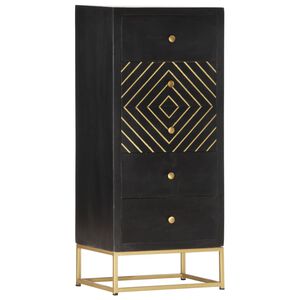 vidaXL fekete &eacute;s aranysz&iacute;nű t&ouml;m&ouml;r mang&oacute;fa fi&oacute;kos szekr&eacute;ny 45x30x105 cm
