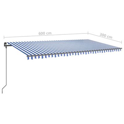 vidaXL kék és fehér kézzel kihúzható napellenző póznákkal 6 x 3 m