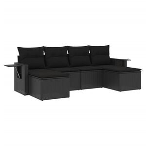 vidaXL 6 r&eacute;szes fekete polyrattan kerti &uuml;lőgarnit&uacute;ra p&aacute;rn&aacute;kkal