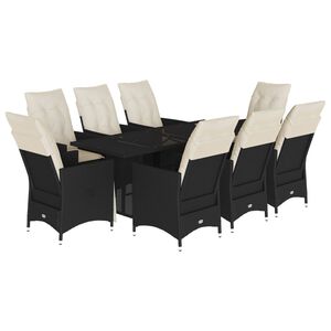 vidaXL 9 r&eacute;szes fekete polyrattan kerti &eacute;tkezőgarnit&uacute;ra p&aacute;rn&aacute;kkal