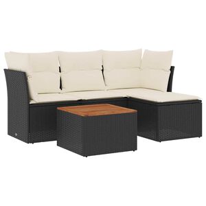 vidaXL 5 r&eacute;szes fekete polyrattan kerti kanap&eacute;szett p&aacute;rn&aacute;kkal