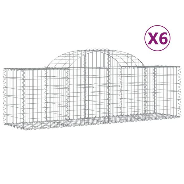 vidaXL 6 db íves horganyzott vas gabion kosár 200x50x60/80 cm