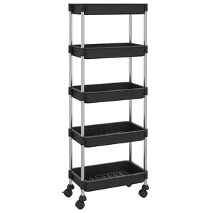 vidaXL 5 szintes fekete vas &eacute;s ABS konyhai kocsi 42 x 29 x 128 cm