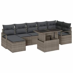 vidaXL Kerti Kanap&eacute; Szett t&aacute;rol&oacute;val 8 pcs Sz&uuml;rke Poli rattan