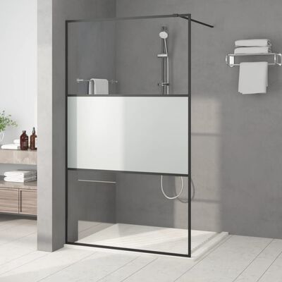 vidaXL fekete selyemmatt ESG üveg zuhanyfal 115x195 cm
