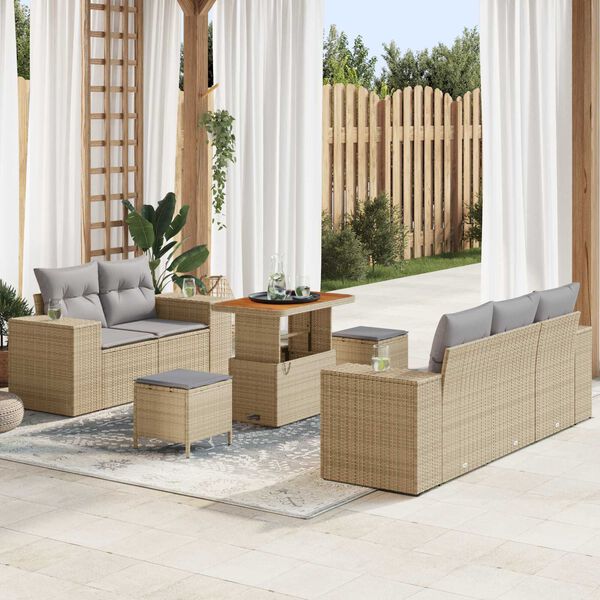vidaXL Kerti Kanap&eacute; Szett 8 pcs Beige &eacute;s Vil&aacute;gossz&uuml;rke Poly Rattan
