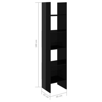 vidaXL magasfényű fekete forgácslap könyvszekrény 40 x 35 x 180 cm