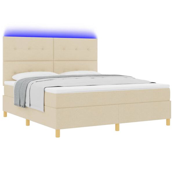 vidaXL LED Box Spring &Aacute;gy matracmal Kr&eacute;m 180 x 200 cm sz&ouml;vet