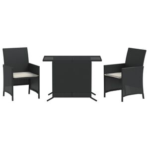 vidaXL 3 r&eacute;szes fekete polyrattan bisztr&oacute;garnit&uacute;ra p&aacute;rn&aacute;val