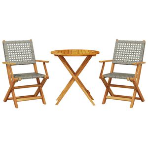 vidaXL 3 r&eacute;szes sz&uuml;rke polyrattan &eacute;s t&ouml;m&ouml;r fa bisztr&oacute;szett