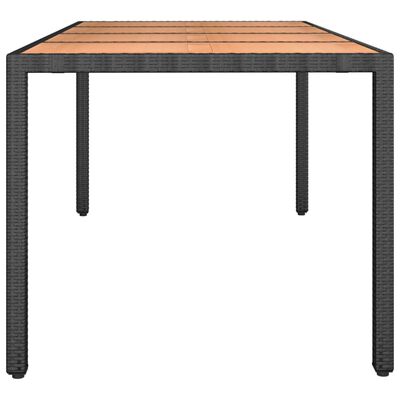 vidaXL fekete polyrattan és tömör akácfa kerti asztal fa asztallappal