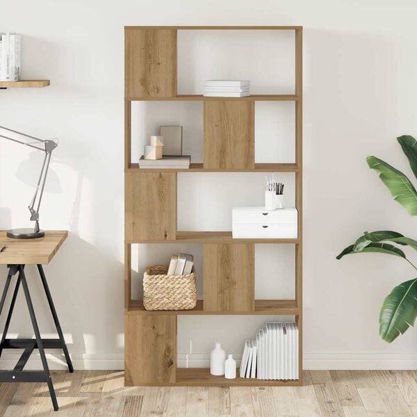 vidaXL 5 szintes k&eacute;zműves t&ouml;lgy fa k&ouml;nyvespolc 80,5 x 23,5 x 162,5 cm