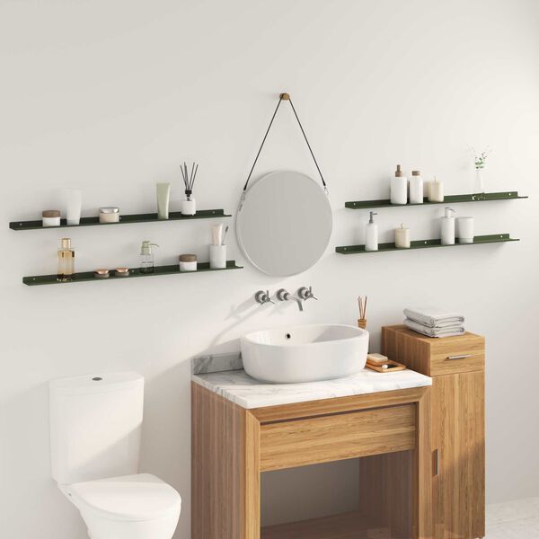 vidaXL Lebegő polc 4 pcs Olajz&ouml;ld 100 x 9 x 2,5 cm Ac&eacute;l