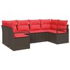 vidaXL Kerti Kanap&eacute; Szett 6 db Barna &eacute;s Piros polirattan