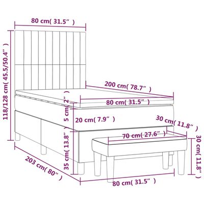 vidaXL rózsaszín bársony rugós ágy matraccal 80 x 200 cm