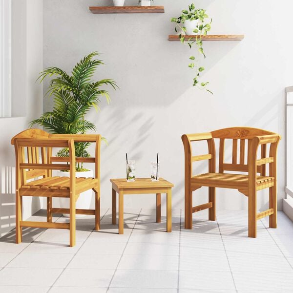 vidaXL Kerti r&oacute;zsa fotel szett 3 pcs Term&eacute;szetes T&ouml;m&ouml;r Ak&aacute;cfa