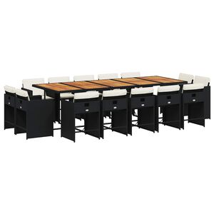 vidaXL 15 r&eacute;szes fekete polyrattan kerti &eacute;tkezőgarnit&uacute;ra p&aacute;rn&aacute;kkal