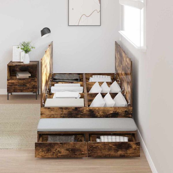 vidaXL Ágykeret tárolóval fiókkal Füstölt tölgy 100 cm Faanyag