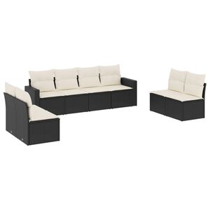vidaXL 8 r&eacute;szes fekete polyrattan kerti &uuml;lőgarnit&uacute;ra p&aacute;rn&aacute;kkal