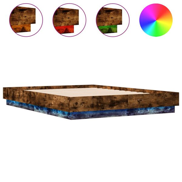 vidaXL f&uuml;st&ouml;s t&ouml;lgy sz&iacute;nű &aacute;gykeret LED-vil&aacute;g&iacute;t&aacute;ssal 120x190 cm