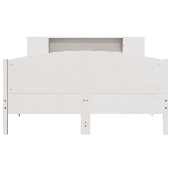 vidaXL fehér tömör fenyőfa könyvespolcos ágy matrac nélkül 135x190 cm