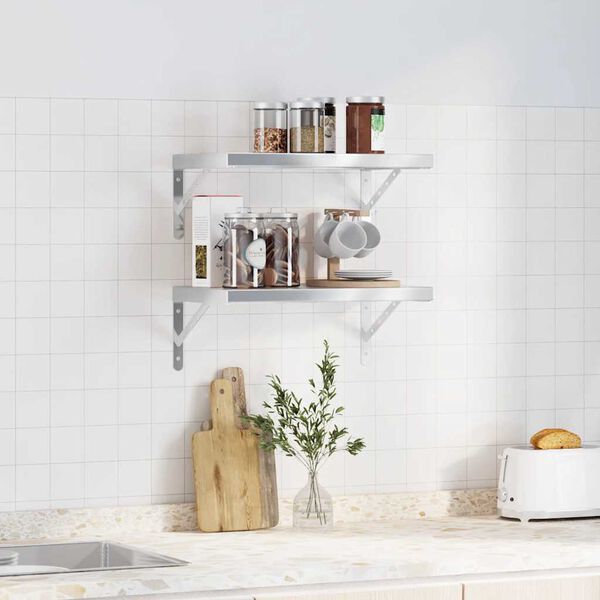 vidaXL 2 db ez&uuml;stsz&iacute;nű rozsdamentes ac&eacute;l fali polc 50 x 30 cm