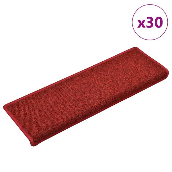 vidaXL 30 db l&eacute;pcsőszőnyeg 65 x 21 x 4 cm piros t&eacute;glalap alak&uacute; sz&eacute;llel
