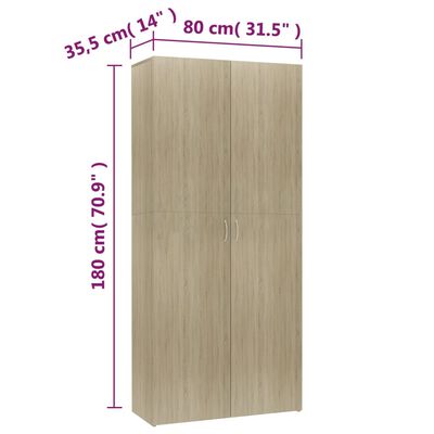 vidaXL sonoma-tölgy színű szerelt fa cipőszekrény 80 x 35,5 x 180 cm