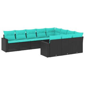 vidaXL 10 r&eacute;szes fekete polyrattan kerti &uuml;lőgarnit&uacute;ra p&aacute;rn&aacute;val