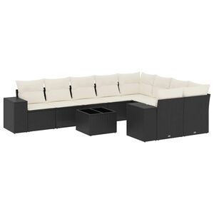 vidaXL 10 r&eacute;szes fekete polyrattan kerti &uuml;lőgarnit&uacute;ra p&aacute;rn&aacute;kkal