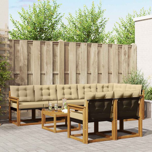 vidaXL K&uuml;lt&eacute;ri kanap&eacute; szett p&aacute;rn&aacute;val 9 pcs Term&eacute;szetes &eacute;s b&eacute;zs