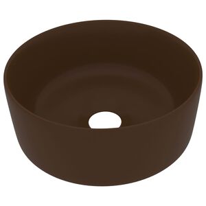 vidaXL kerek matt s&ouml;t&eacute;tbarna ker&aacute;mia luxus mosd&oacute;kagyl&oacute; 40 x 15 cm