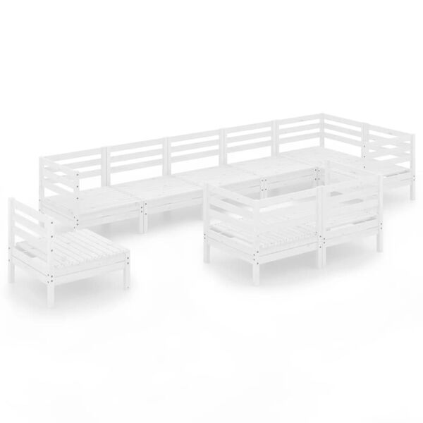 vidaXL 9 r&eacute;szes feh&eacute;r t&ouml;m&ouml;r fenyőfa kerti &uuml;lőgarnit&uacute;ra