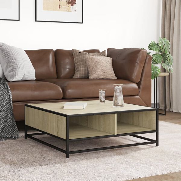 vidaXL sonoma tölgy szerelt fa és fém dohányzóasztal 80 x 80 x 30 cm