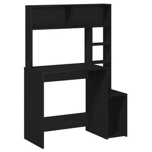 vidaXL fekete szerelt fa &iacute;r&oacute;asztal polcokkal 100x45x140 cm