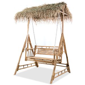 vidaXL k&eacute;tszem&eacute;lyes bambusz hintapad p&aacute;lmalevelekkel 202 cm