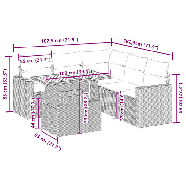vidaXL 6 részes bézs polyrattan kerti ülőgarnitúra párnával