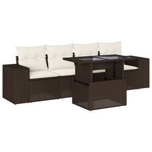 vidaXL 5 r&eacute;szes barna polyrattan kerti &uuml;lőgarnit&uacute;ra p&aacute;rn&aacute;val