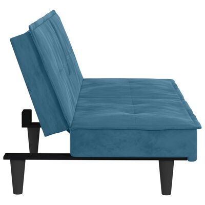 vidaXL kék bársony kanapéágy pohártartókkal