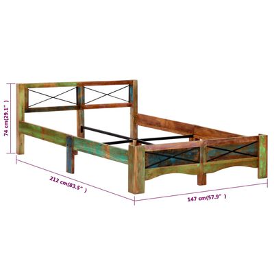 vidaXL tömör újrahasznosított fa ágykeret 140 x 200 cm