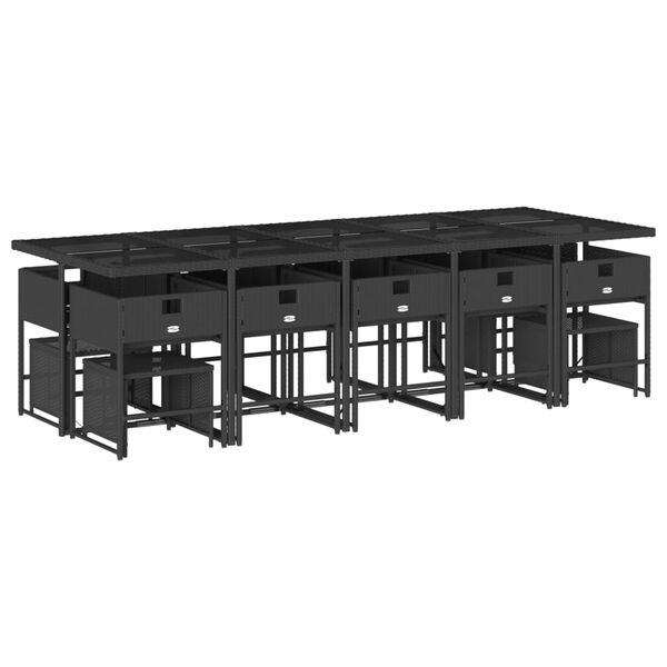 vidaXL 15 r&eacute;szes fekete polyrattan kerti &eacute;tkezőgarnit&uacute;ra p&aacute;rn&aacute;kkal