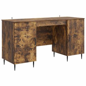 vidaXL Asztal polcokkal F&uuml;st&ouml;s T&ouml;lgy 142,5 x 50 x 75 cm Szerelt Fa