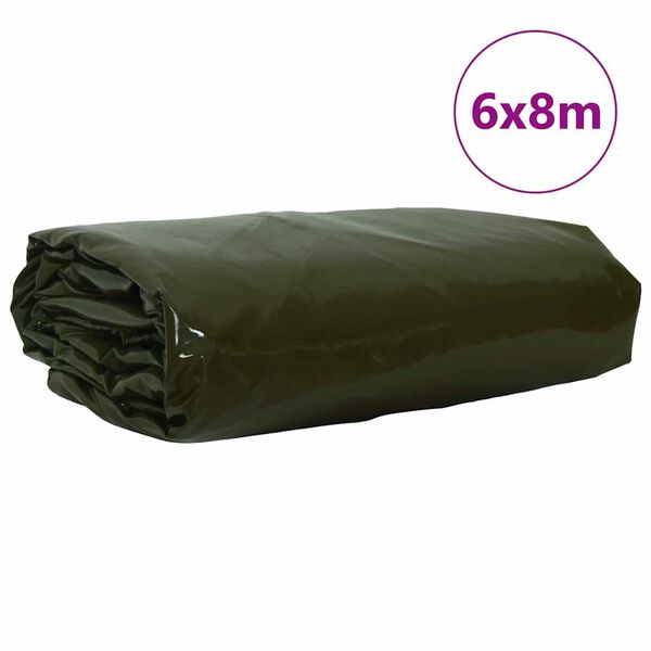 vidaXL Ponyva 650g / m&sup2; Olajz&ouml;ld 6 x 8 m V&aacute;szon PVC bevonattal