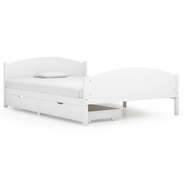 vidaXL feh&eacute;r t&ouml;m&ouml;r fenyőfa &aacute;gykeret 2 fi&oacute;kkal 140 x 200 cm