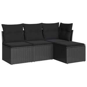vidaXL 4 r&eacute;szes fekete polyrattan kerti &uuml;lőgarnit&uacute;ra p&aacute;rn&aacute;kkal