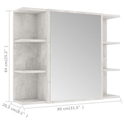 vidaXL betonszürke forgácslap fürdőszobai tükör 80 x 20,5 x 64 cm