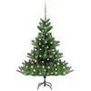 vidaXL z&ouml;ld nordmann műfenyő LED-f&eacute;nyekkel &eacute;s g&ouml;mbszettel 150 cm